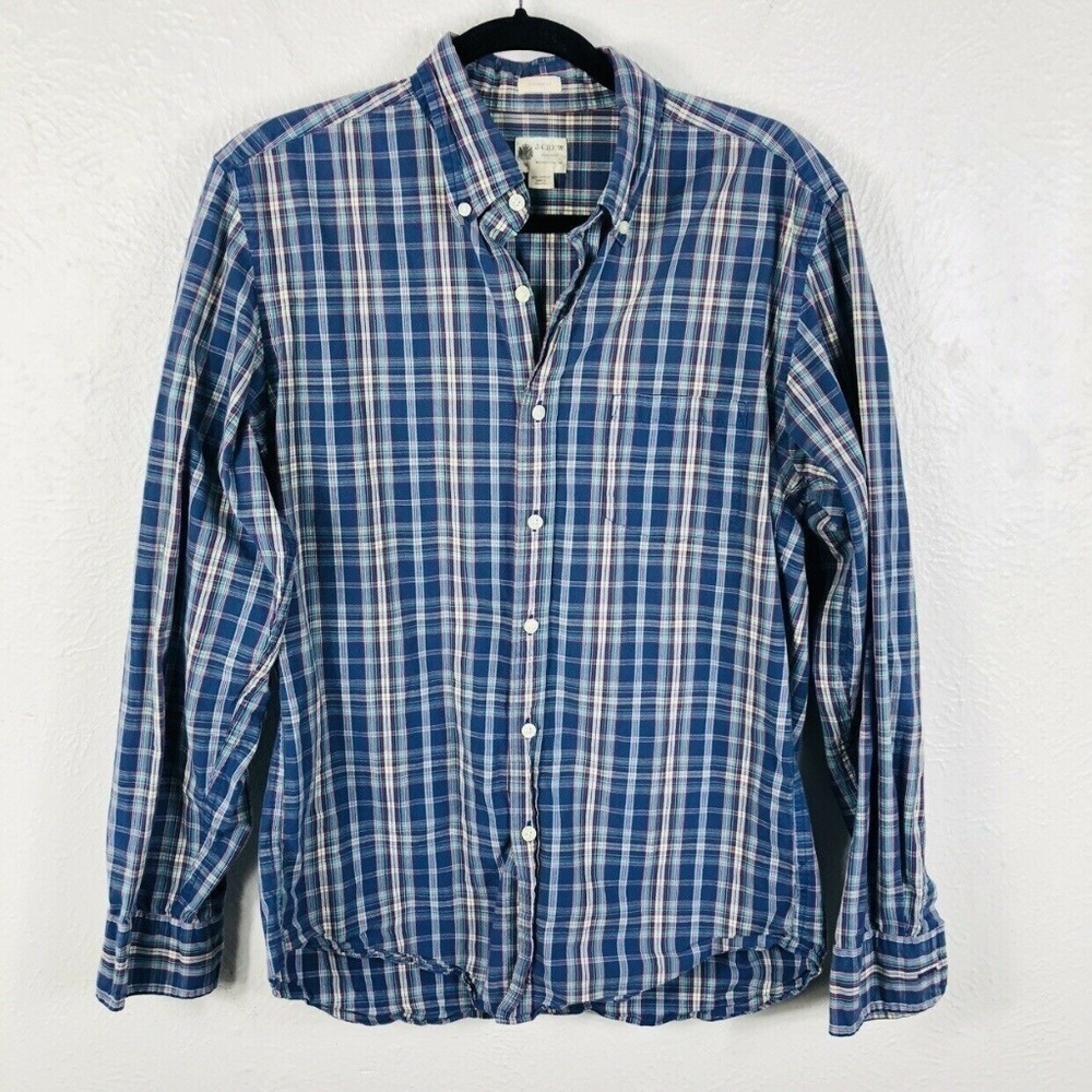 J Crew Size Medium Button Shirt Blue Plaid